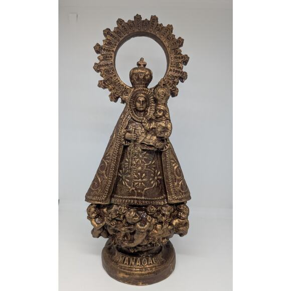 Our Lady Of Manaoag Basilica Religious Statue Gold Resin Statue Figurine 10-1/2” - Picture 1 of 7
